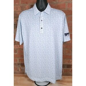 FootJoy Polo Shirt All Over Print Mens Large Blue White Floral Golf Stretch